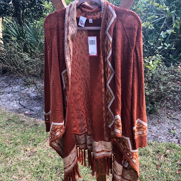 NWT OhMG size S detailed cardigan brwn w/org tint - Picture 1 of 5